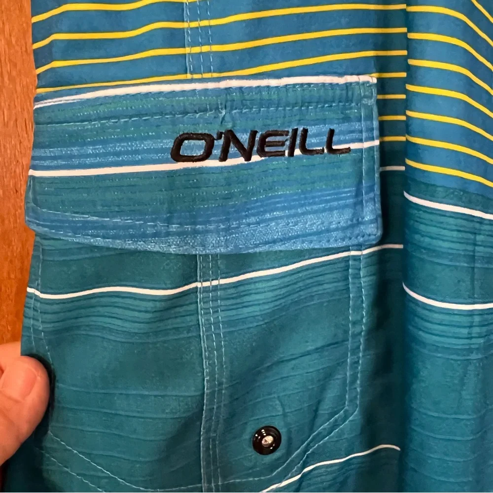 NEW O'NEILL sz 28 blue yellow‎ stripe GRENADA board shorts swim stretch